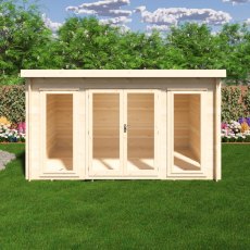 Front view of Shire Tilney 8x13 garden log cabin with glazed double doors and windows