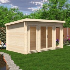 Shire Tilney 8x13 wooden garden log cabin with glazed double doors and full-length windows