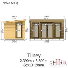 Shire Tilney 8x13 log cabin front and side elevation dimensions