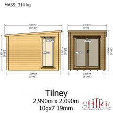 Shire Tilney 10x7 log cabin front and side elevation dimensions