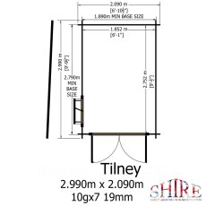 Shire Tilney 10x7 log cabin floor plan showing double door position and internal dimensions