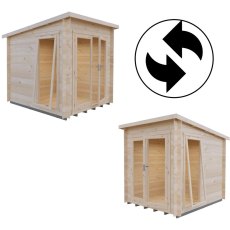 Shire Tilney 10x7 log cabin showing alternative door and window configurations