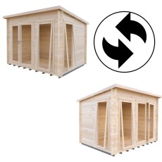Shire Tilney 10x10 log cabin showing alternative door and window configurations