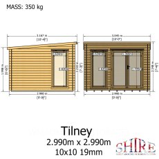 Shire Tilney 10x10 log cabin front and side elevation dimensions