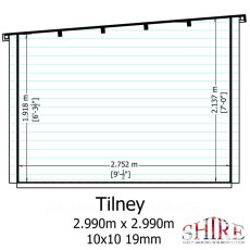 Shire Tilney 10x10 log cabin side elevation and roof dimensions