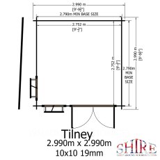 Shire Tilney 10x10 log cabin floor plan with door position and dimensions