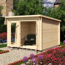 Shire Tilney 10x10 garden log cabin with open double doors and side window