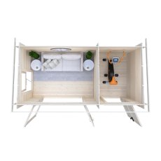 Shire Walsoken 6x12 Log Cabin - Overhead floor plan showing living space furniture layout and side storage section