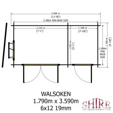 Shire Walsoken 6x12 Log Cabin Blueprint - Floor plan measurements and door opening dimensions
