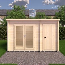 Shire Walsoken 6x12 Timber Log Cabin with Store - Straight-on front view with closed doors