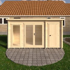 Shire Walsoken 6x14 Timber Log Cabin with Store - Direct front view with closed glass windows and solid store door