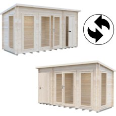 Shire Walsoken 6x14 Log Cabin - Reversible layout diagram showing left and right side store configuration options
