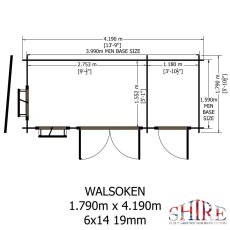 Shire Walsoken 6x14 Log Cabin Blueprint - Floor plan measurements and double door opening dimensions