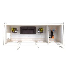Shire Walsoken 6x17 Log Cabin - Overhead floor plan showing main room sofa interior layout and side store compartment