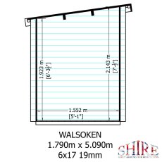 Shire Walsoken 6x17 Log Cabin Dimensions Diagram - Wall thickness (19mm) and roof pitch specifications