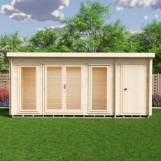 Shire Walsoken 6x17 Timber Log Cabin with Store - Direct front view on garden grass