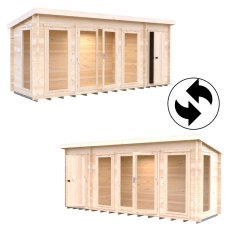 Shire Walsoken 6x17 Log Cabin - Reversible layout diagram showing left and right side store configuration options