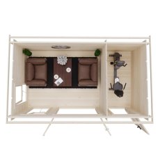 Shire Walsoken 8x14 Log Cabin - Overhead floor plan showing armchair interior layout and integrated side storage room