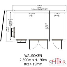 Shire Walsoken 8x14 Log Cabin Blueprint - Floor plan measurements and door entry dimensions