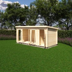 Shire Walsoken 8x17 Log Cabin Shed Combo - Angled front view with double glass doors and solid store door closed