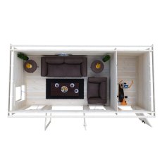 Shire Walsoken 8x17 Log Cabin - Overhead floor plan showing sofa living area layout and separate side storage room