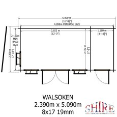 Shire Walsoken 8x17 Log Cabin Blueprint - Floor plan measurements and door entry dimensions