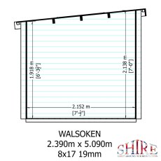 Shire Walsoken 8x17 Log Cabin Dimensions Diagram - Wall thickness (19mm) and roof pitch specifications