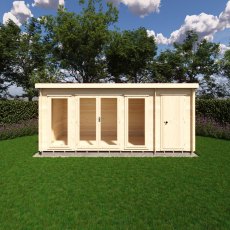 Shire Walsoken 8x17 Timber Log Cabin with Store - Direct front view on garden grass