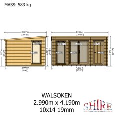 Shire Walsoken 10x14 Log Cabin Technical Drawing - Front and side elevation specs (2.990m x 4.190m)