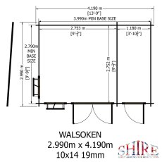 Shire Walsoken 10x14 Log Cabin Blueprint - Floor plan dimensions and door access measurements