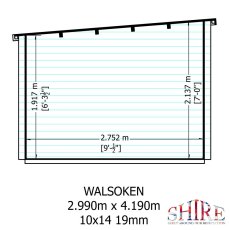 Shire Walsoken 10x14 Log Cabin Dimensions Diagram - Wall thickness (19mm) and height specifications