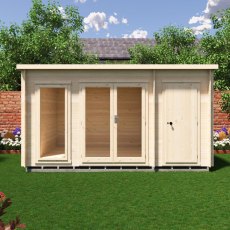 Shire Walsoken 10x14 Timber Log Cabin with Shed - Direct front view on garden grass