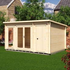 Shire Walsoken 10x14 Log Cabin Shed Combo - Closed front view with glass windows and solid store door
