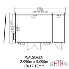 Shire Walsoken 10x17 Log Cabin Blueprint - Floor plan dimensions and door access measurements