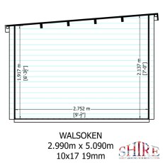 Shire Walsoken 10x17 Log Cabin Dimensions Diagram - Wall thickness (19mm) and height specifications