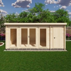 Shire Walsoken 10x17 Timber Log Cabin with Shed - Direct front view on garden grass