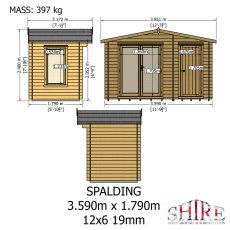 Shire Spalding 12x6 log cabin technical plan showing dimensions and layout