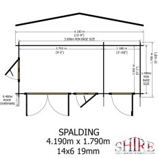 Shire Spalding 14x6 log cabin side elevation with dimensions