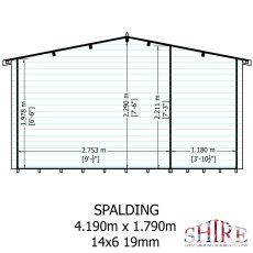 Shire Spalding 14x6 log cabin front elevation with dimensions
