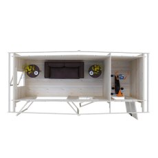 Shire Spalding 16x6 log cabin interior layout showing storage and floor space