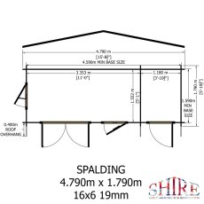 Shire Spalding 16x6 log cabin side elevation with dimensions