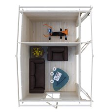 Shire Spalding 12x8 log cabin interior layout showing storage and floor space