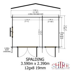 Shire Spalding 12x8 log cabin side elevation with dimensions