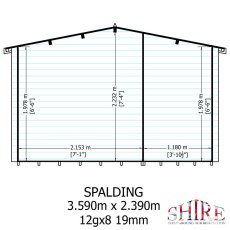 Shire Spalding 12x8 log cabin front elevation with dimensions