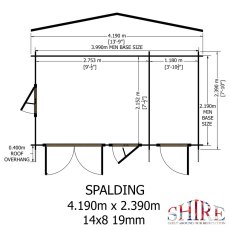 Shire Spalding 14x8 log cabin side elevation with dimensions