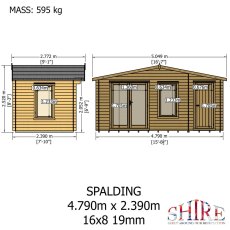Shire Spalding 16x8 log cabin technical plan showing dimensions and layout