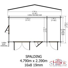 Shire Spalding 16x8 log cabin side elevation with dimensions