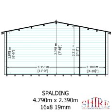 Shire Spalding 16x8 log cabin front elevation with dimensions