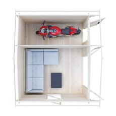 Shire Spalding 12x10 log cabin interior layout showing storage and floor space