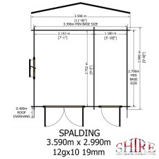Shire Spalding 12x10 log cabin side elevation with dimensions